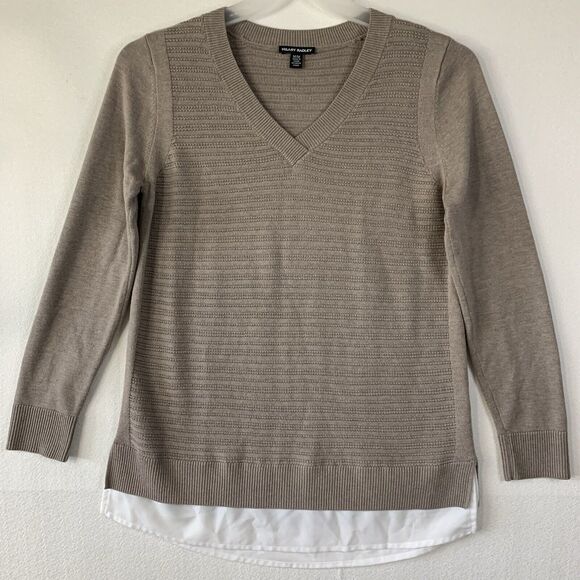 Hilary Radley Twofer Layered Sweater Women M Preppy Casual Cozy V Neck 2-Fer Top - Picture 1 of 13